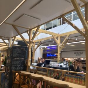 Seating area heating with LAVA Basic DM - 500W ceiling mounted panels