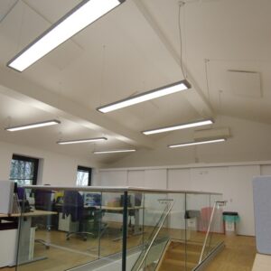 Energy efficient office heating with ceiling mounted  infrared panels