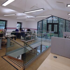 Open plan office with ceiling mounted infrared heating