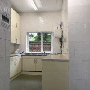 Village hall kitchen heating with infrared