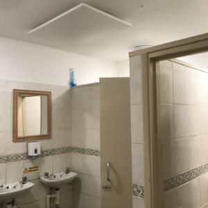 Village hall toilet heating with LAVA Basic 500D infrared panels